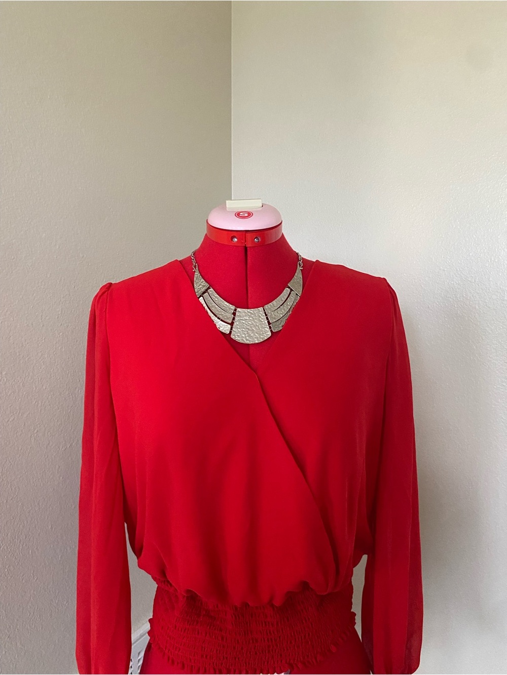 Red Women's Long-Sleeve Blouse - Classic Wrap Style